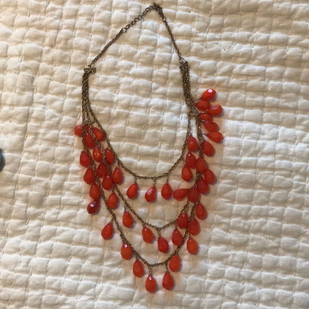 3 layered necklace with orange stones